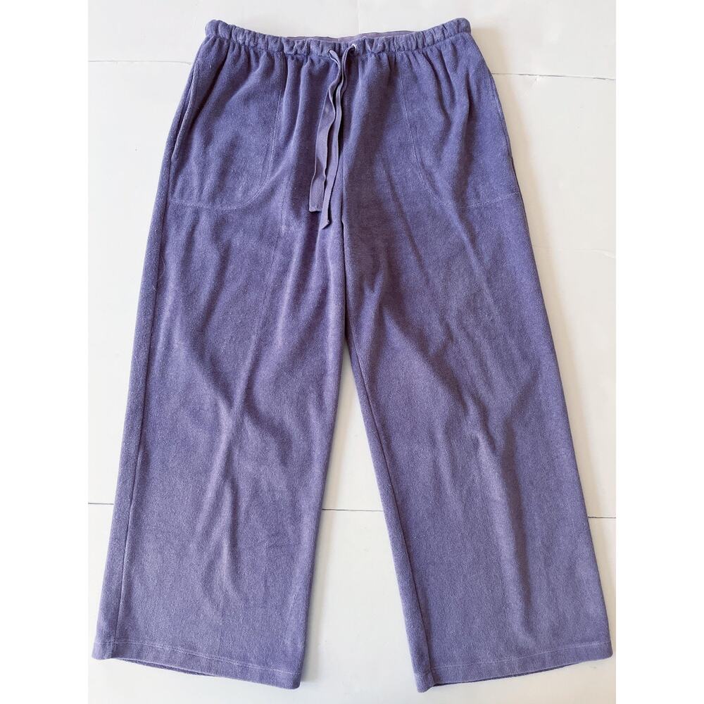 Frou Frou Living Sweatpants Womens M Purple Terry Elastic Waist Wide Leg Lounge